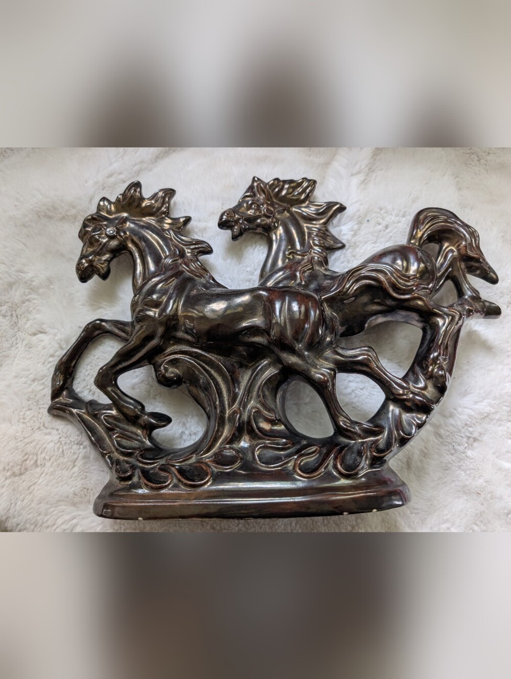 Bronze-Tone Ceramic Running Horses Figurine